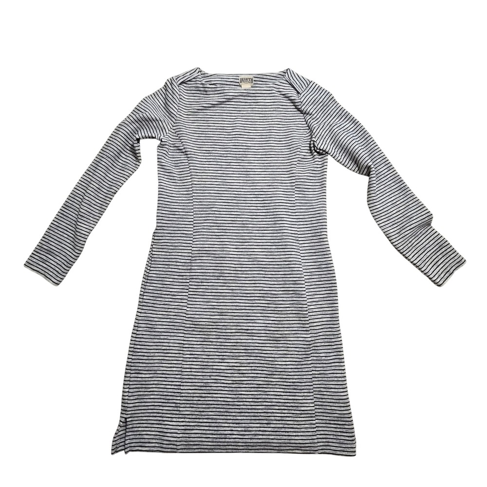 Duluth‎ Trading Co Striped Shift Dress Women XS Gray Black Long Sleeve Pockets